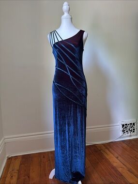 CARTISE Vintage Velvet Blue Purple Prom Whimsigoth Formal Prom Maxi Dress Sz 8